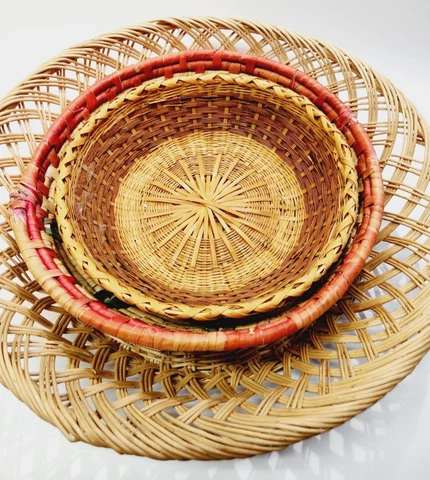 LOT 3 VINTAGE ROUND BASKETS GALLERY WALL STORAGE DECOR BOHO FARMHOUSE COTTAGE Cover