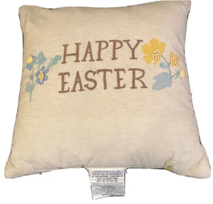 THRESHOLD HAPPY EASTER Embroidered Floral  Pillow Spring Time 18"x18" NWT NEW - Picture 1 of 3