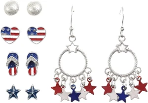 American Flag Earrings Set for Women | 4Th of July Heart Star USA Flag Stud Drop - Picture 1 of 12