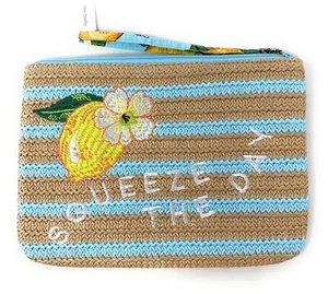 VERA BRADLEY "Lemon Grove " Squeeze the Day  Zip Wristlet Straw Clutch Bag - Picture 1 of 3
