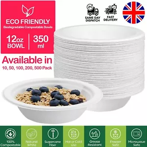 12oz Eco-Friendly Disposable Bagasse Paper Bowls Compostable Biodegradable 350ml - Picture 1 of 10