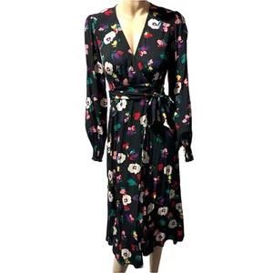 Seraphine Black Floral Maternity Midi Dress True Wrap Shower Size 4 Long Sleeve - Picture 1 of 11