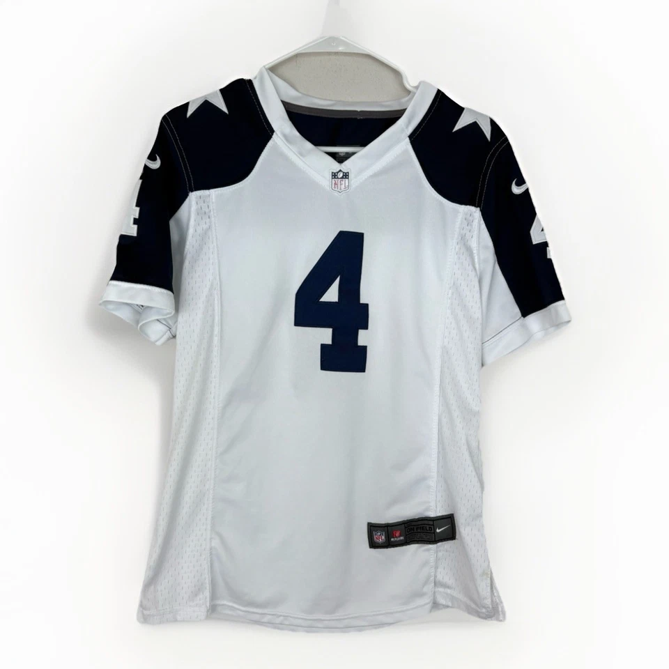 Camiseta de fútbol para mujer Nike On Field Dallas Cowboys Dak Prescott 4 blanca mediana Foto 1 de 4