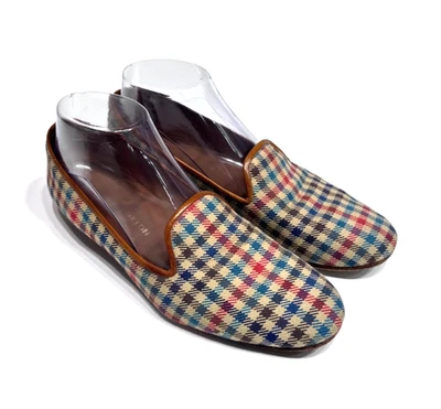 Zapatillas Stubbs & Wootton para mujer talla 8 mocasines de lona a cuadros zapatos recortados de cuero Foto 1 de 4