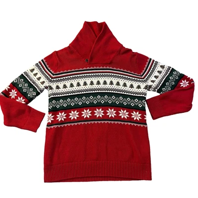 Suéter The Childrens Place floco de neve ilha justa xale árvore de Natal vermelho L 10/12 - Imagem 1 de 4