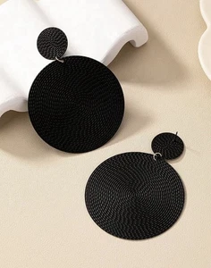 Black Round Party Evening Holiday Summer Earrings *UK* - Picture 1 of 4