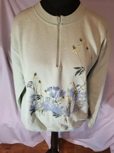 Vintage Country Store Size M Green Bird &  Floral 1/3 Zip Sweatshirt - Picture 1 of 6