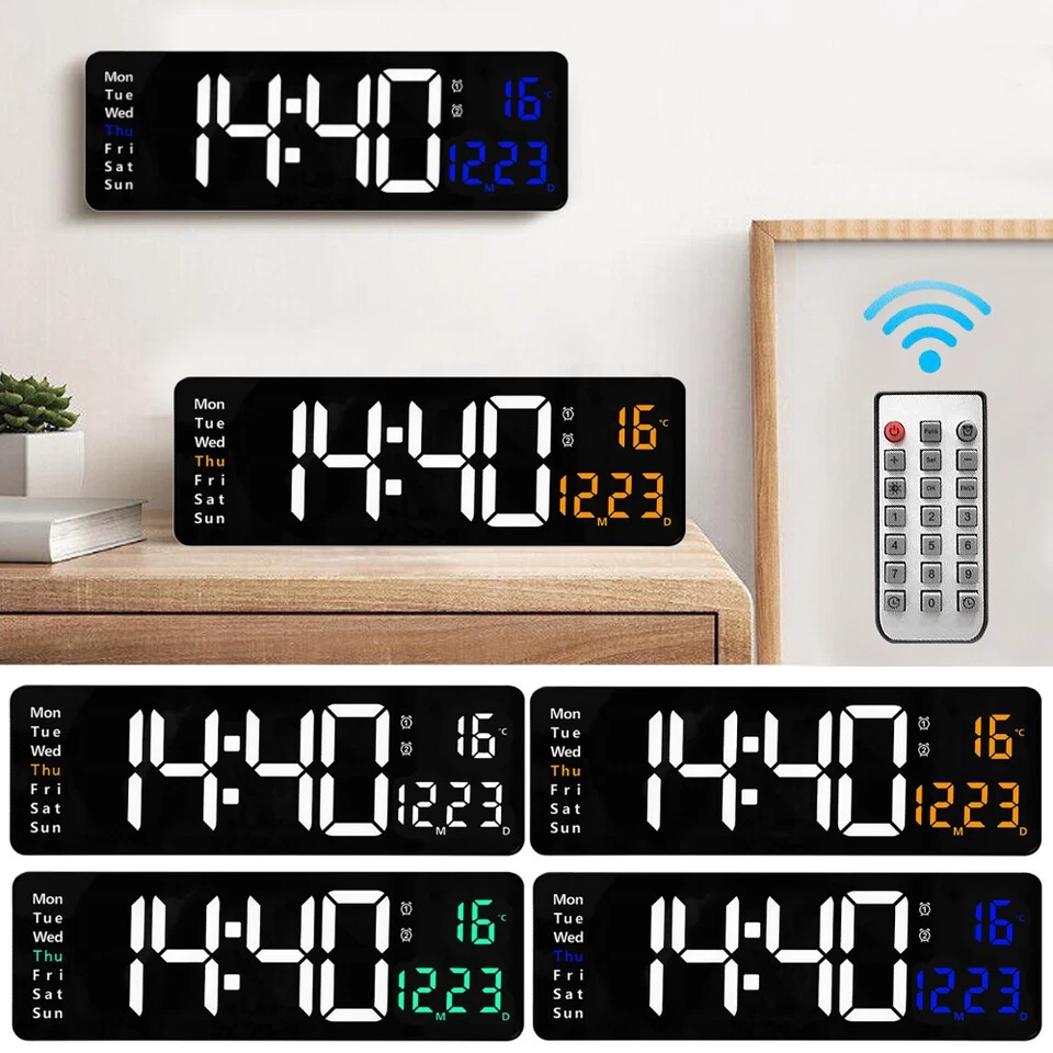 Digitaluhr Große LED Anzeige Alarm Wecker Uhr mit Temperatur Datum Fernbedienun - Bild 1 von 4