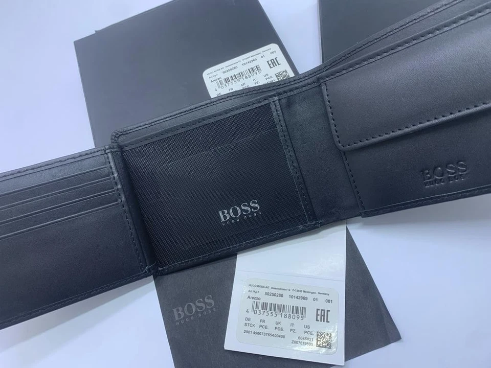 Brand New Hugo Boss Arezzo Trifold Black Leather Wallet for Men