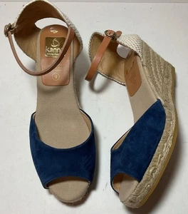 Kanna NWOB  Espadrille Wedge Sandals Peep Toe Navy Suede EU 40/US 9 SPAIN - Picture 1 of 16
