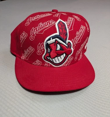 SUPER RARE MLB New Era Cleveland Indians Chief Wahoo Fitted Wool Hat 60.6 cm - Image 1 of 4
