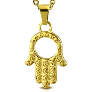 Pendentif en acier doré main de fatma cercle - Picture 1 of 1