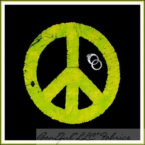 BonEful Fabric Cotton Quilt Block VTG BATIK Black Yellow Dot PEACE Hippie Retro - Picture 1 of 7