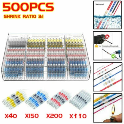 500Pcs Waterproof Heat Shrink Butt Terminals Solder Seal Sleeve Wire Connector - Image 1 of 4
