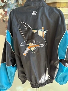 Vintage 90s NHL Starter San Jose Sharks Hooded Hockey Jacket L - Picture 1 of 2