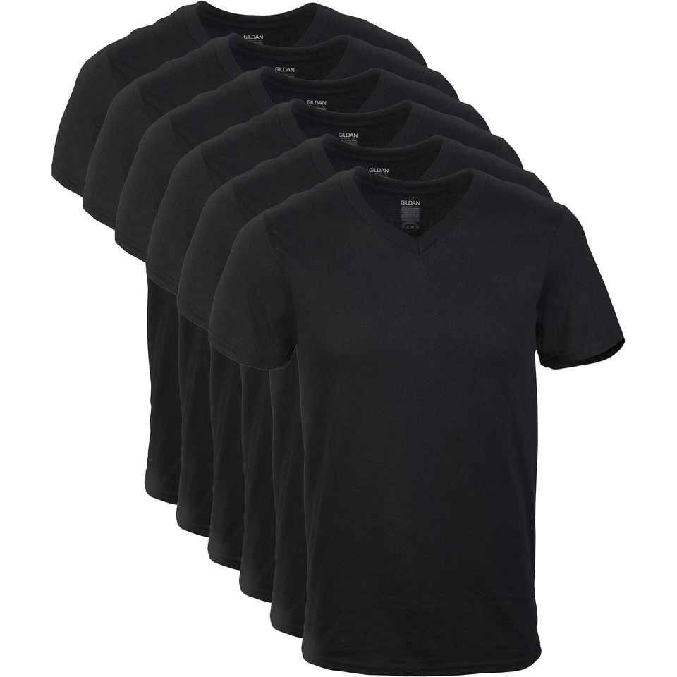 Gildan Men's V-Neck T-Shirts Multipack Style G1103 Black (6-Pack) Large