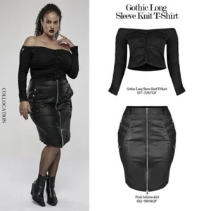 PUNK RAVE Gothic Plus Size T-Shirt Long Sleeve Bodice Midriff Off Shoulder Tops - Picture 1 of 19