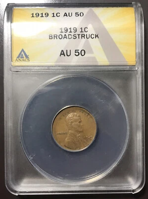 1919 AU 50 Lincoln Wheat Cent Broadstruck Early year Error Penny ANACS - Image 1 of 2