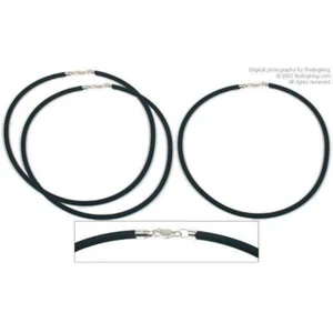 3 Black Rubber Cord Necklace 4mm 16" 925 Silver Clasp - Picture 1 of 2