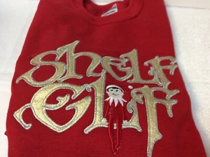 SHELF ELF SWEATSHIRT NEW YOUTH SIZE SMALL RED EMBROIDERED 50% COTTON - Picture 1 of 3
