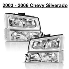Headlights For 2003-2007 Chevy Silverado Avalanche Chrome+Signal Bumper Lamps