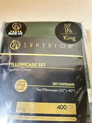 King Size Pillowcase Green New In Package Cotton Superior Brand 400 Thread Count - Image 1 of 4