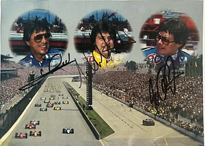 Rare 80’s STP Indy 500 6" X 8" Hero Card SIGNED by Michael Jeff & Mario Andretti - Picture 1 of 2