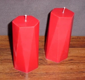 Pair of red hexagon shaped pillar candles. - Picture 1 of 2