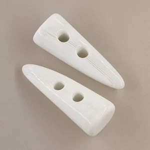 Resin Toggle Buttons Horn Tooth Shape Two Holes 10pcs White Color  - Picture 1 of 2