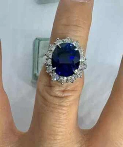 Lab-Created Blue Sapphire 3Ct Oval Cut Engagement Ring 14K White Gold Plated - Picture 1 of 8
