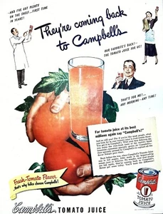 Anuncio impreso: Jugo de tomate Campbell's 1949 vintage, 10x13 - Imagen 1 de 1