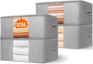 4 Pack Comforter Storage Bags, 105L Folable Blanket Storage, Fabric Large Clothe - Picture 1 of 12