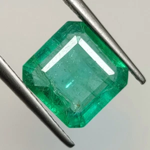 check video 3.08 CT Natural Zambian Emerald Octagon Square good Luster Gem - Picture 1 of 4