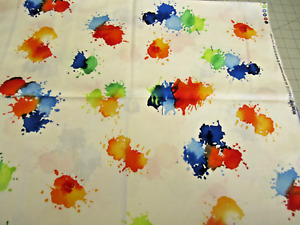 Cotton Fabric Michael Miller Color Drops Paint Splatter on White 1yd x 44
