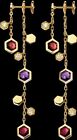 Lab Amethyst & Lab Garnet Dangle Earrings Gold Plated 925 SS Art Deco Joaillerie