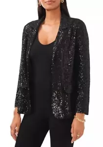 MSK Women's Sequined Notched Collar Open-Front Jacket Black S B4HP $109 - Picture 1 of 4