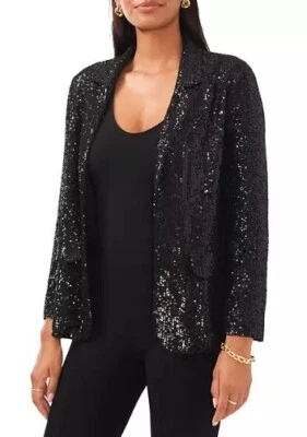 MSK Women's Sequined Notched Collar Open-Front Jacket Black S B4HP $109 - Image 1 of 4