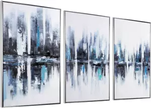 Abstract Wall Art for Living Room - 24" X 36" X 3 Panel, Large Blue Cityscape Ca - Picture 1 of 6