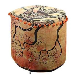 Indian 22" Mandala Pouf Footstool Pouf Cover Cotton Round Ottoman Pom Pom Laces - Picture 1 of 3