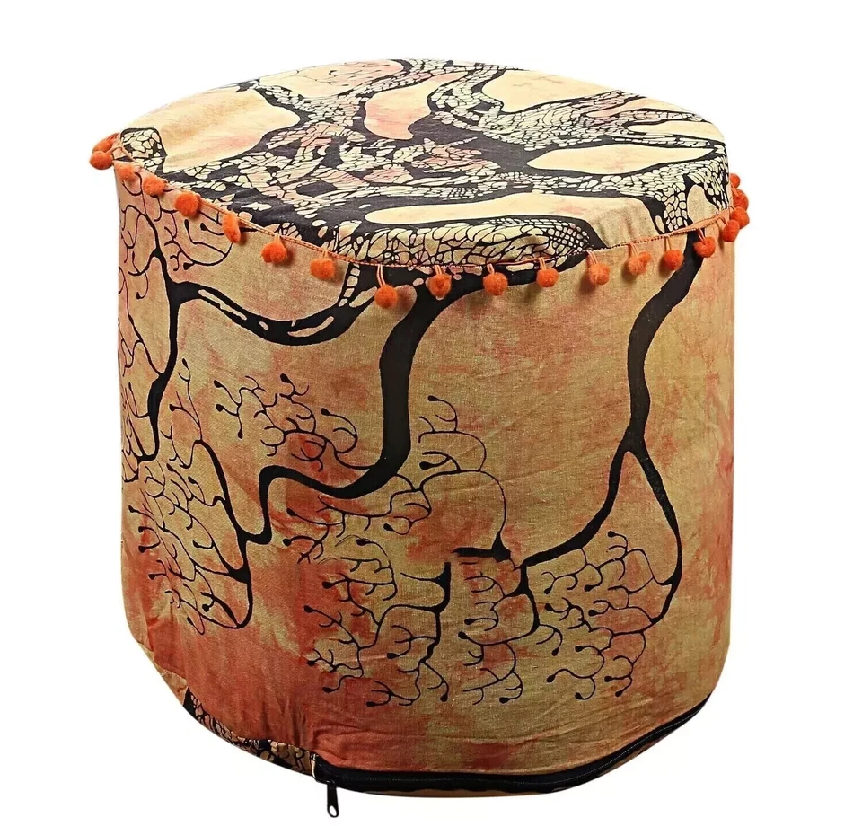 Indio 22" Mandala Puf Reposapiés Puf Cubierta Algodón Redondo Otomano Pom Cordones Foto 1 de 3