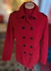 H&M Divided Women's Size 12 Red Wool Blend Pea Coat FREE Shipping!
