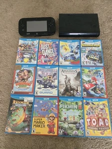Nintendo Wii U Black Console & Gamepad W/12 Games (Mario, Pokemon, Pikmin, Etc) - Picture 1 of 8