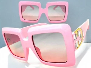 Oversized Exaggerated Vintage Retro Style SUNGLASSES Big Thick Square Pink Frame - Picture 1 of 6