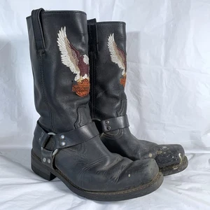 Harley Davidson Mens Black Leather Motorcycle Boots Size 10.5W Eagle D93216 - Picture 1 of 18