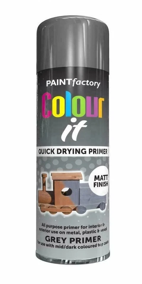 1x Spray Paint All Purpose Grey Primer Matt Plastic Metal Wood Finish DIY 250ml - Image 1 of 1
