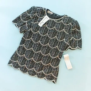 NUEVA Blusa Formal Lawrence Kazar Deadstock De Colección Con Cuentas Talla Grande - Imagen 1 de 9