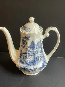 Tetera Ridgway Ironstone Hayride cafetera azul y blanca años 50 vintage RARA - Imagen 1 de 8