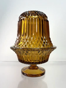 Lámpara de hadas pedestal punta diamante marrón ámbar vidrio tiara Indiana vintage - Imagen 1 de 13