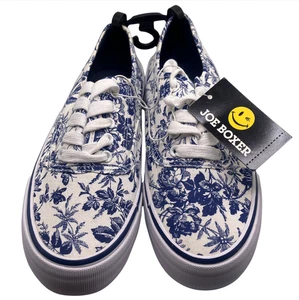 NWT VTG Joe Boxer Women’s Blue Floral Print Lace-Up Canvas Sneakers Shoes Size 9 - Picture 1 of 9