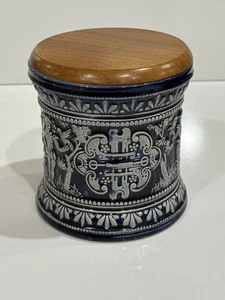 Vtg Tobacco Jar Humidor German Marzi & Remy Blue Ceramic Cannister 1960s - Picture 1 of 10